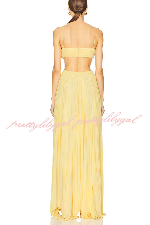 Butter Moment Pleated Cutout Waist A-line Slip Maxi Dress