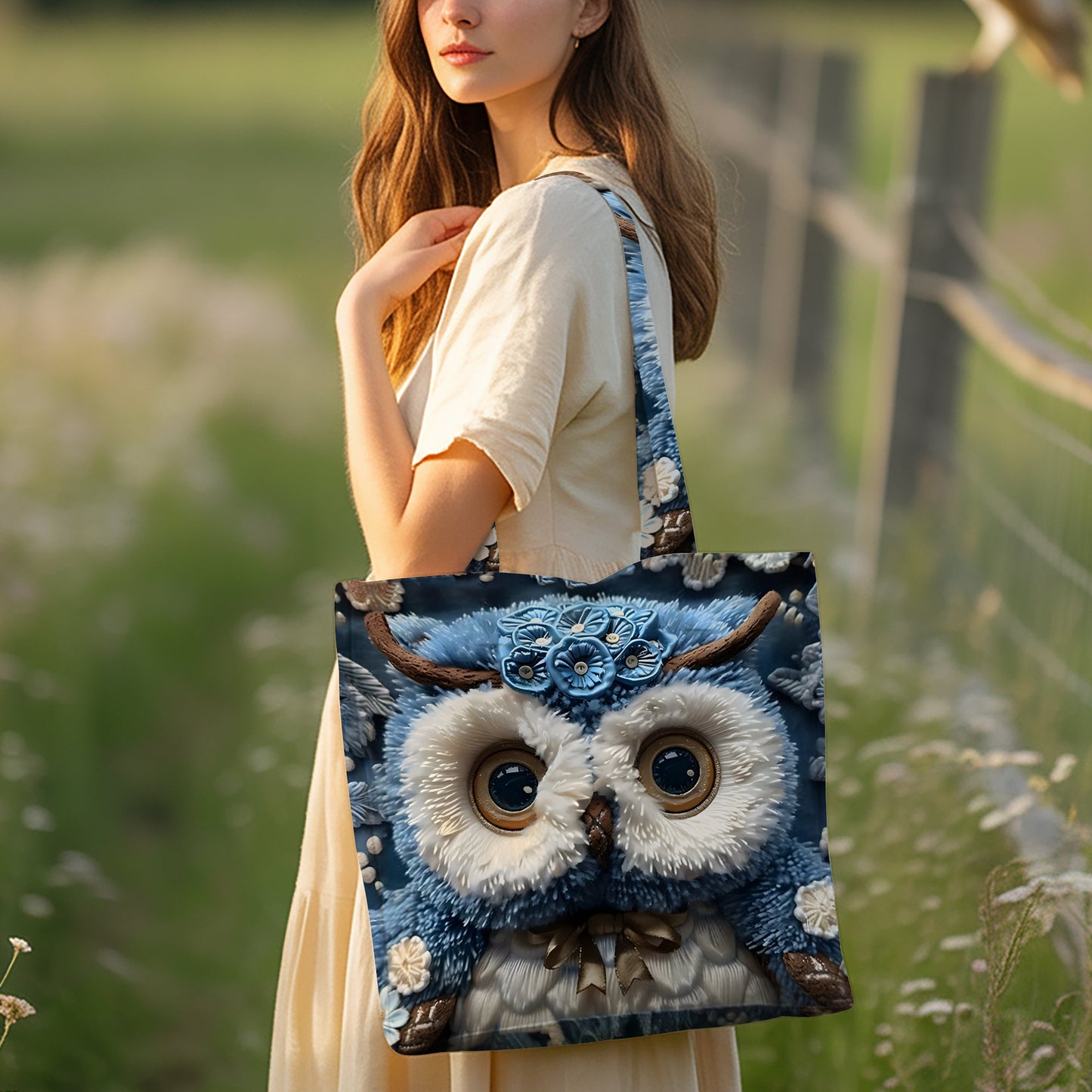 Cute Blue Owl Tote Bag
