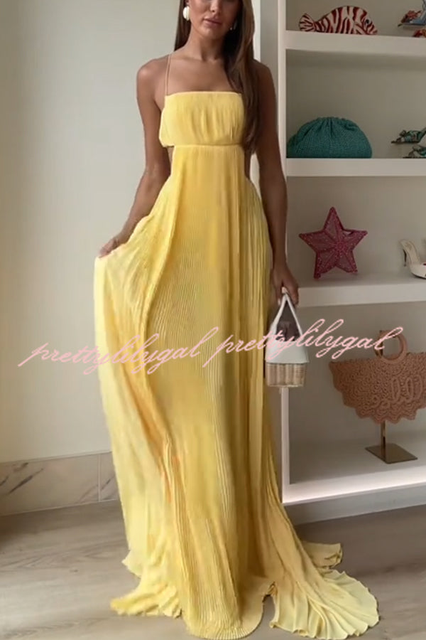 Butter Moment Pleated Cutout Waist A-line Slip Maxi Dress