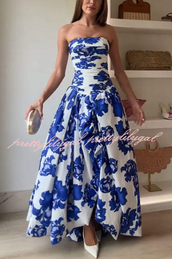 Perfect Moment Floral Off Shoulder Ruched Bodice Drape Bubble Hem Maxi Dress