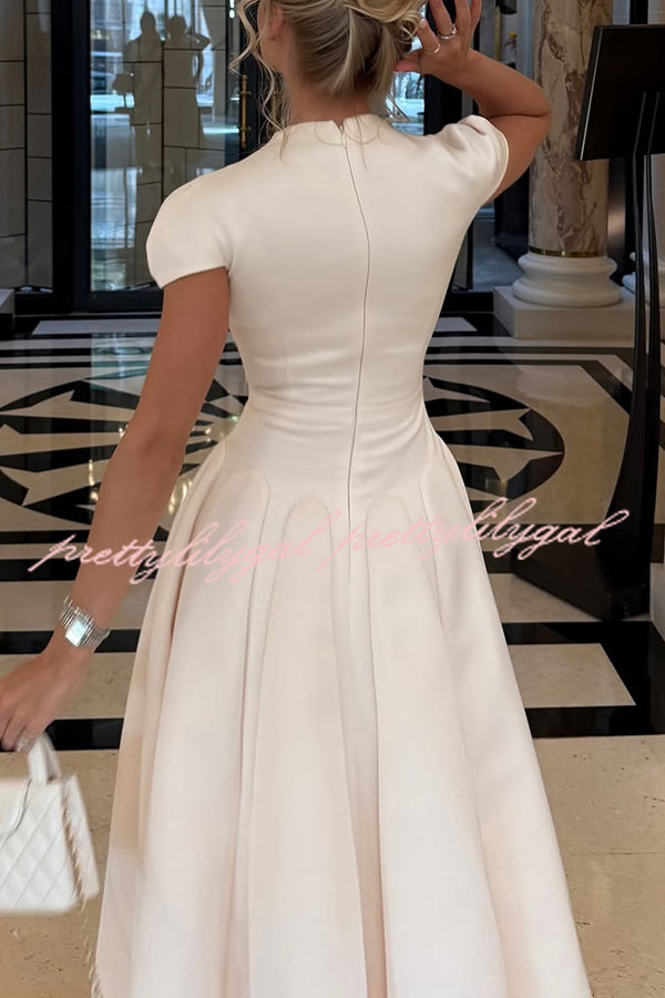 Solid Color V-neck Waist Elegant Full Hem Maxi Dress