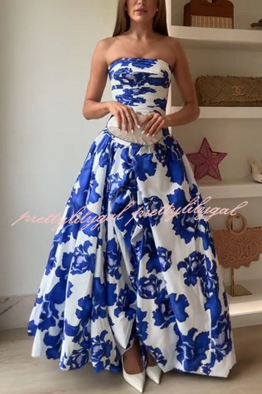Perfect Moment Floral Off Shoulder Ruched Bodice Drape Bubble Hem Maxi Dress