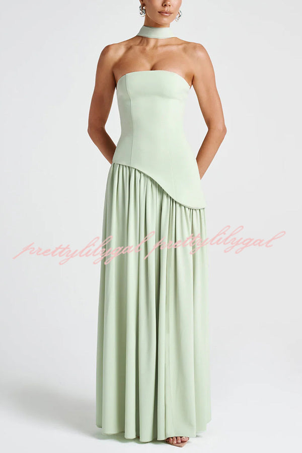 Elegant Off Shopulder Chiffon Pleated Hem Scarf Slit Maxi Dress