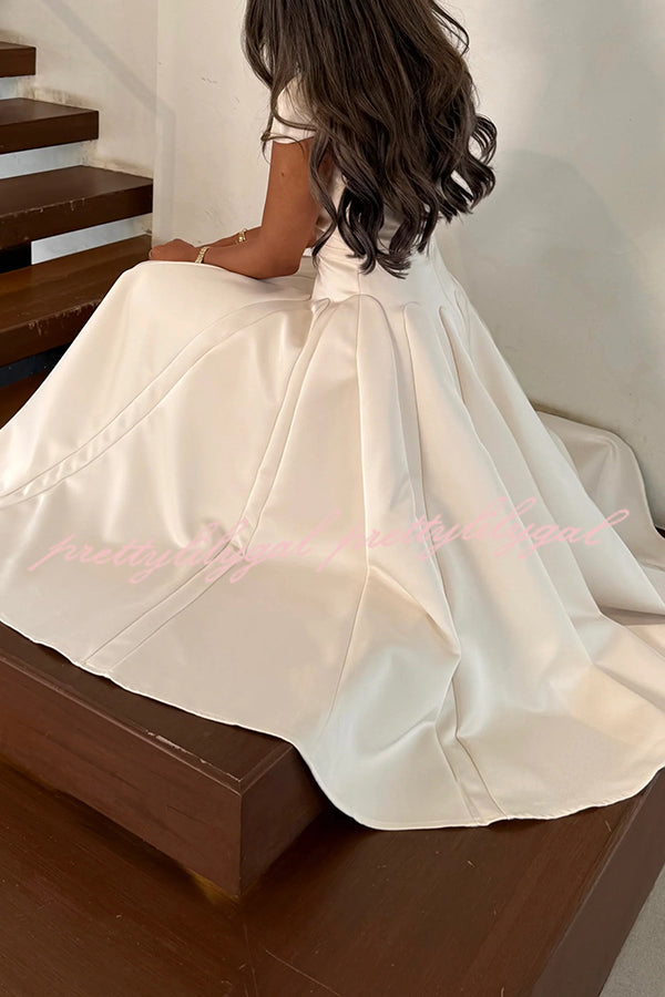 Solid Color V-neck Waist Elegant Full Hem Maxi Dress