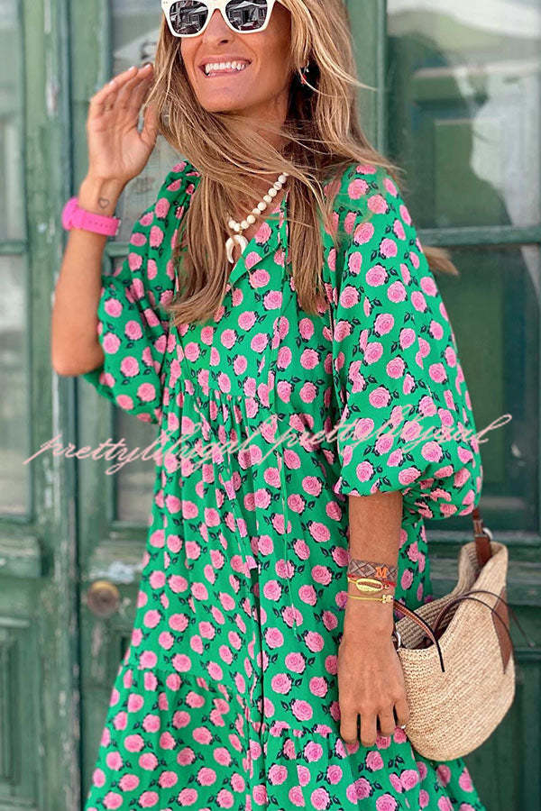 Fabulous Time Puff Sleeve Tiered Midi Dress