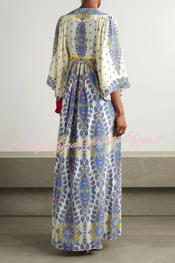 Unique Printed V-Neck Loose Elegant Maxi Dress