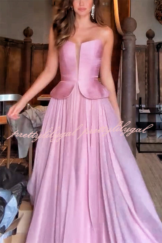 Fantasy Fairy Pleated Corset Chiffon Hem Strapless Maxi Dress