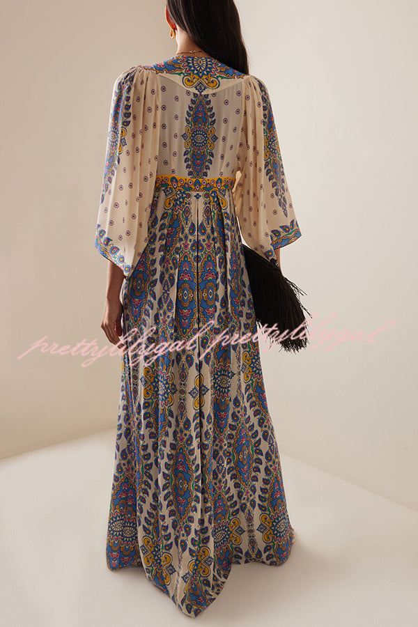 Unique Printed V-Neck Loose Elegant Maxi Dress