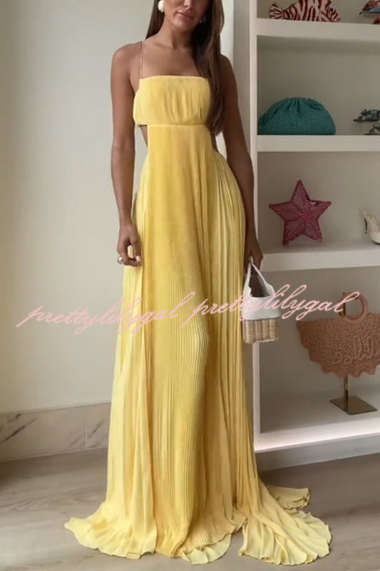 Butter Moment Pleated Cutout Waist A-line Slip Maxi Dress