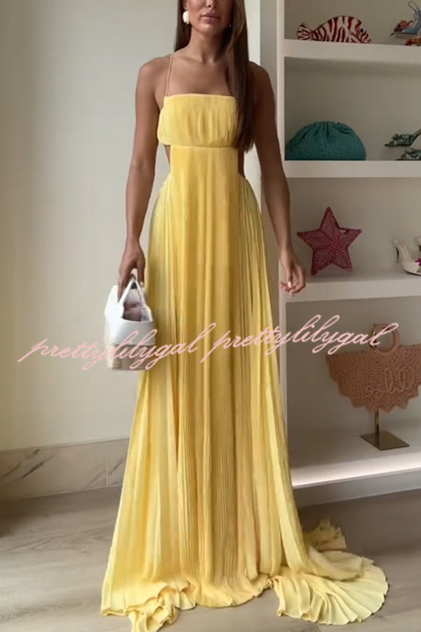 Butter Moment Pleated Cutout Waist A-line Slip Maxi Dress