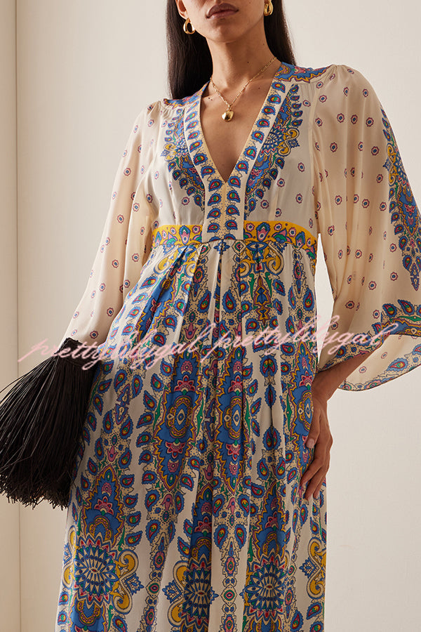 Unique Printed V-Neck Loose Elegant Maxi Dress