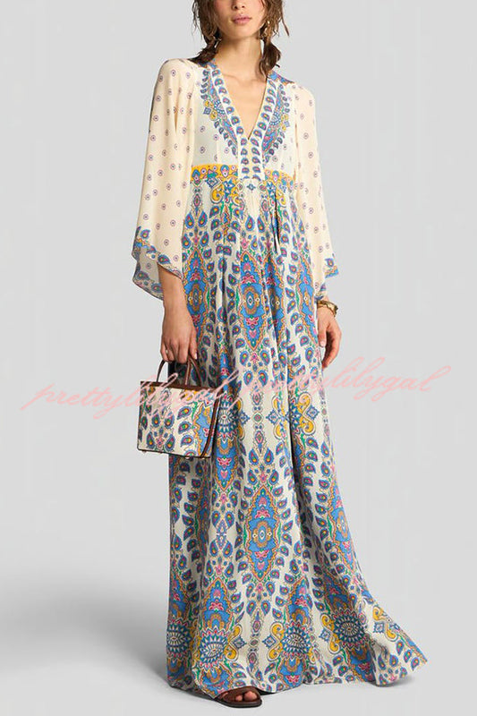 Unique Printed V-Neck Loose Elegant Maxi Dress