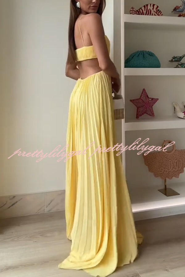 Butter Moment Pleated Cutout Waist A-line Slip Maxi Dress