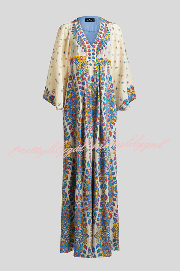 Unique Printed V-Neck Loose Elegant Maxi Dress