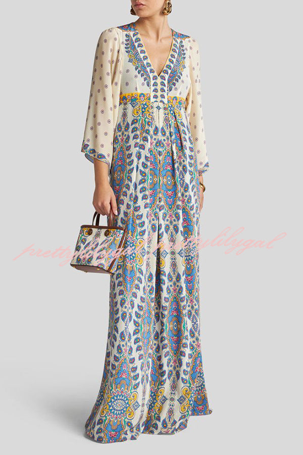 Unique Printed V-Neck Loose Elegant Maxi Dress
