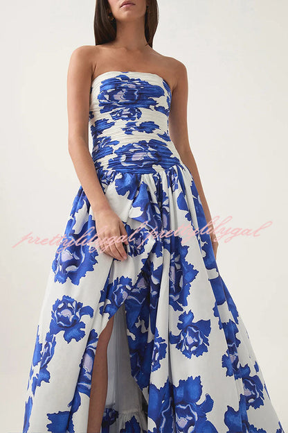 Perfect Moment Floral Off Shoulder Ruched Bodice Drape Bubble Hem Maxi Dress