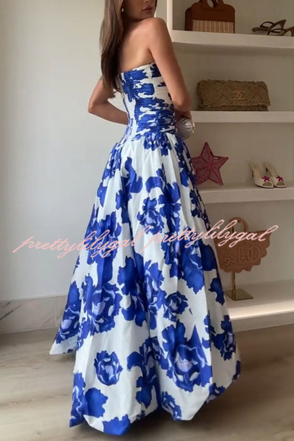 Perfect Moment Floral Off Shoulder Ruched Bodice Drape Bubble Hem Maxi Dress