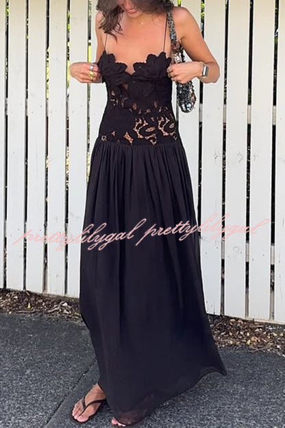 Stephanie Flower Crochet Lace Bust Chiffon Fluffy Hem Maxi Dress