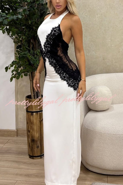 Sexy Halterneck Lace Paneled Backless Slim Maxi Dress