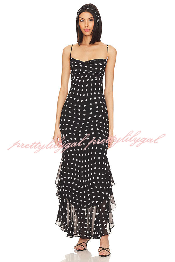 Kaylee Chiffon Polka Dot Ruffled Tiered Hem Scarf Maxi Dress