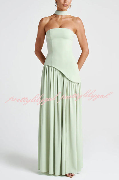 Elegant Off Shopulder Chiffon Pleated Hem Scarf Slit Maxi Dress