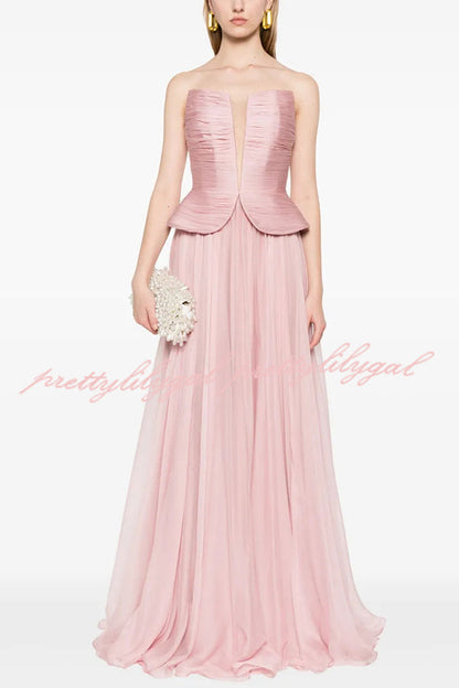 Fantasy Fairy Pleated Corset Chiffon Hem Strapless Maxi Dress