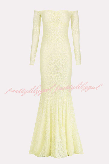 Sexy Off Shoulder Long-sleeved Lace Slim Fishtail Maxi Dress