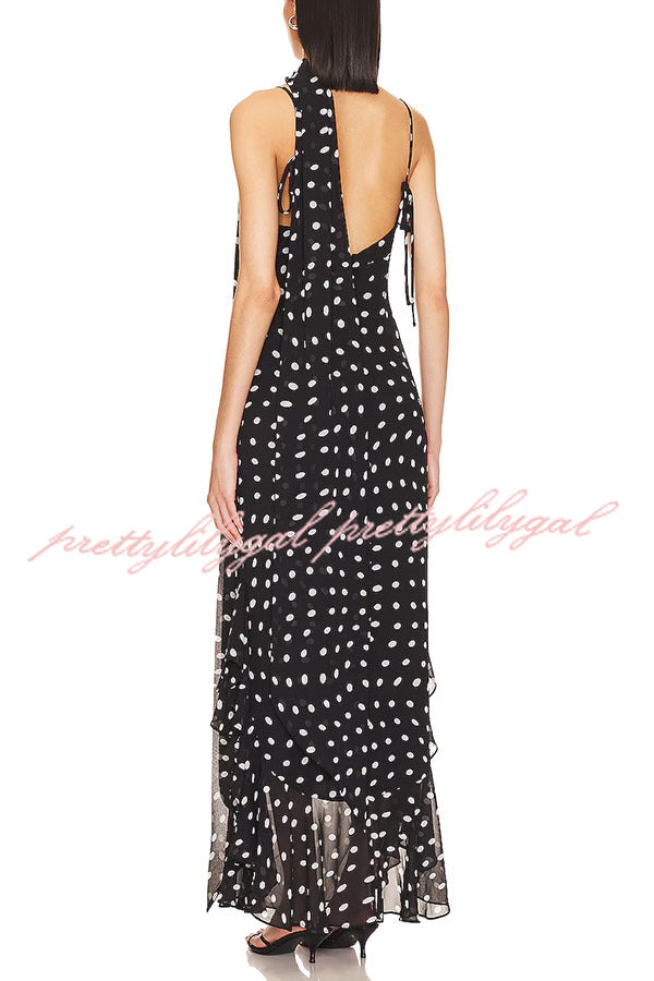 Kaylee Chiffon Polka Dot Ruffled Tiered Hem Scarf Maxi Dress