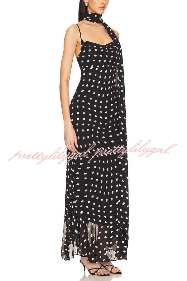 Kaylee Chiffon Polka Dot Ruffled Tiered Hem Scarf Maxi Dress