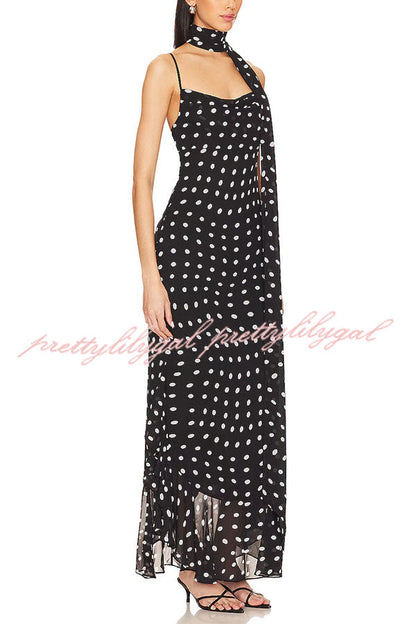 Kaylee Chiffon Polka Dot Ruffled Tiered Hem Scarf Maxi Dress