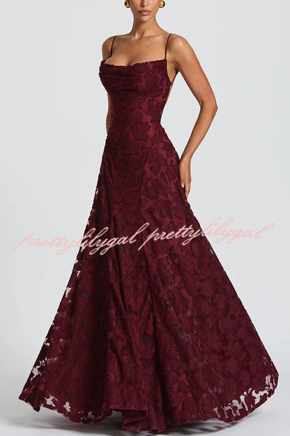 Francis Floral Burnout Jersey Fabric Cowl Neck Back Lace-up Maxi Dress