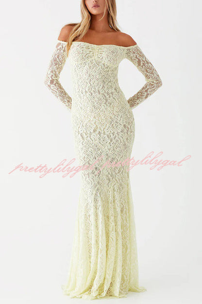 Sexy Off Shoulder Long-sleeved Lace Slim Fishtail Maxi Dress