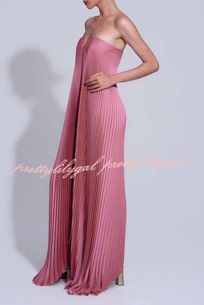 Darling Moment Satin Fabric Off Shoulder V-neck Asymmetric Hem A-line Maxi Dress