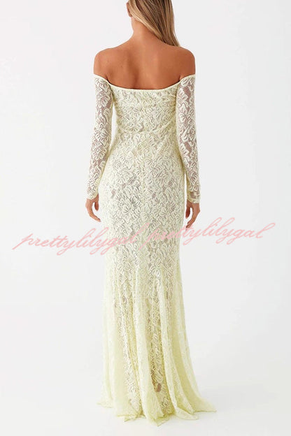 Sexy Off Shoulder Long-sleeved Lace Slim Fishtail Maxi Dress