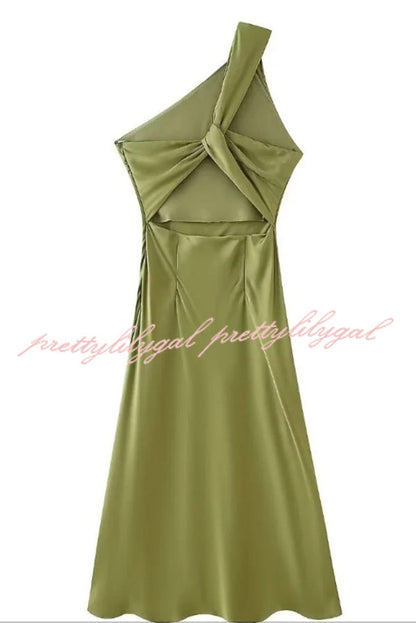 Satin Ombre One Shoulder Backless Fitted Maxi Dress