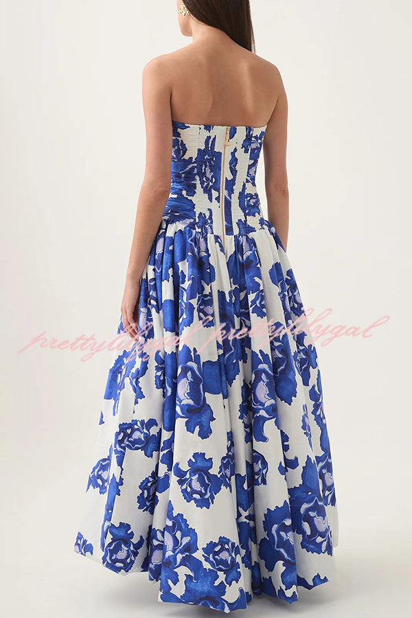 Perfect Moment Floral Off Shoulder Ruched Bodice Drape Bubble Hem Maxi Dress