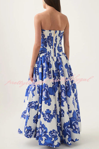 Perfect Moment Floral Off Shoulder Ruched Bodice Drape Bubble Hem Maxi Dress