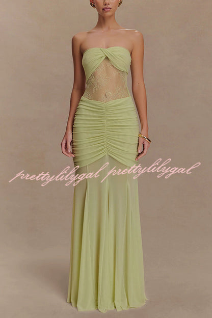 Fashion Lace Splicing Sexy Sleeveless Off-shoulder Slim Maxi Dress