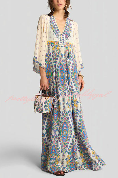 Unique Printed V-Neck Loose Elegant Maxi Dress