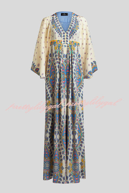 Unique Printed V-Neck Loose Elegant Maxi Dress