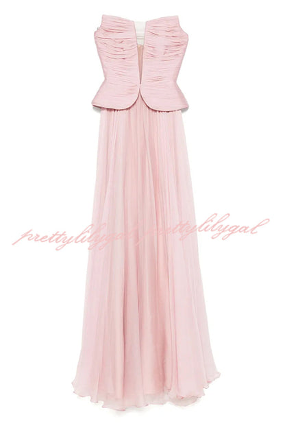 Fantasy Fairy Pleated Corset Chiffon Hem Strapless Maxi Dress